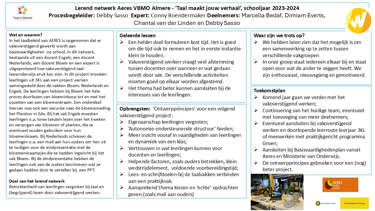 Een overzicht met informatie over vakoverstijgend onderwijs, vanuit Lerend Netwerk Aeres.